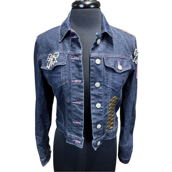 Vintage Polo Jeans Co “Stay Gold”  Embellished Cropped Denim Jacket Size S - Picture 3 of 8